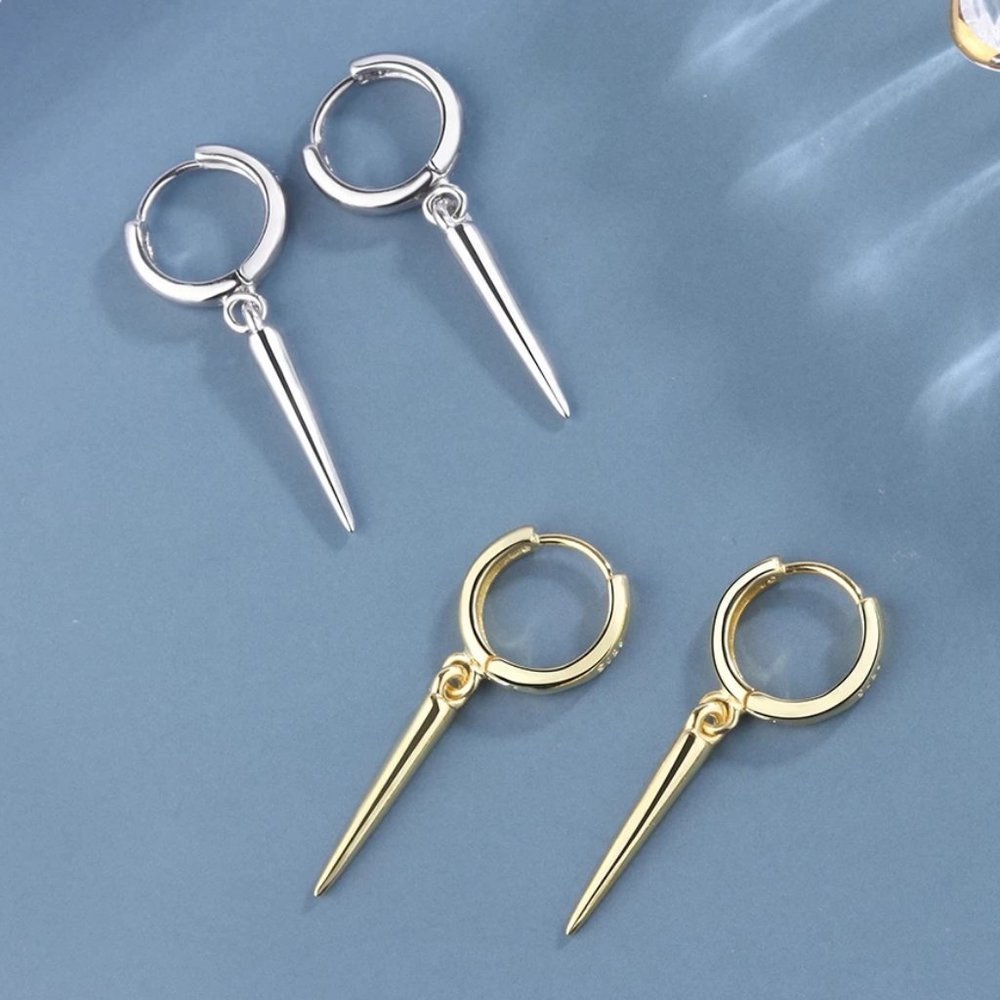 *NEW 925 Sterling Silver Spike Drop Huggie Hoops
